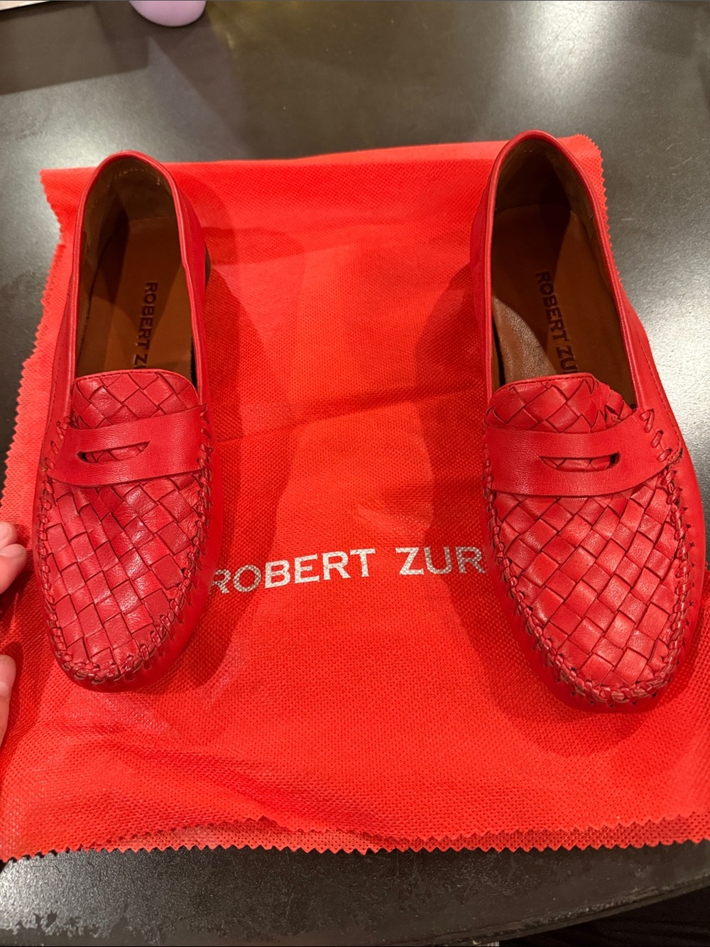 Robert Zur Red Woven Leather Penny Loafers for Women